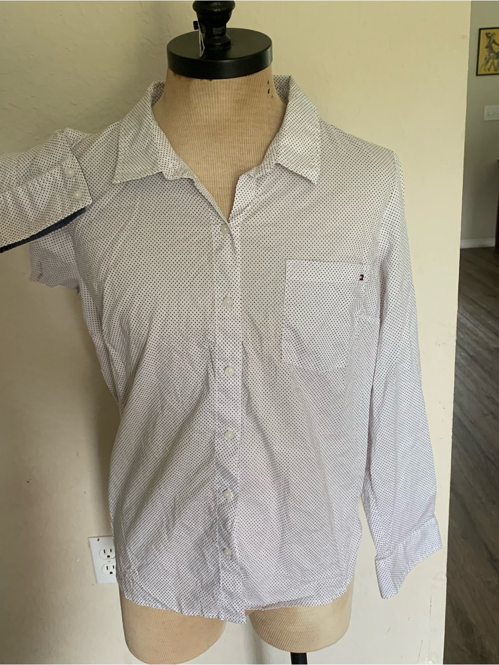 Tommy Hilfiger Men's XL Small Dots Cotton Button-Up Shirt, Classic